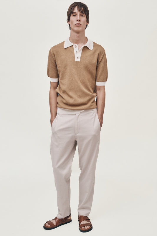 Contrast caramel knitted polo