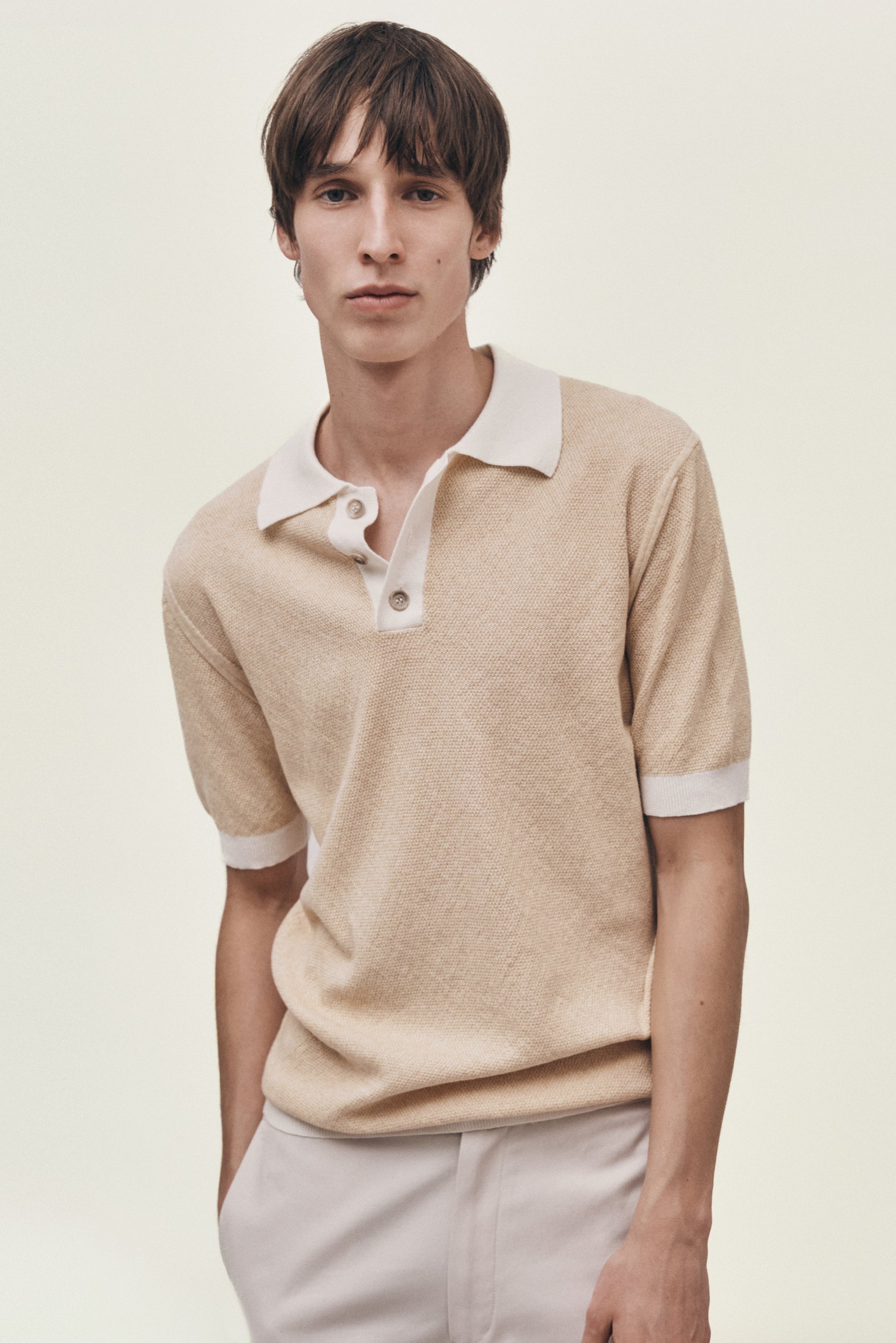 Contrast buttery yellow knitted polo