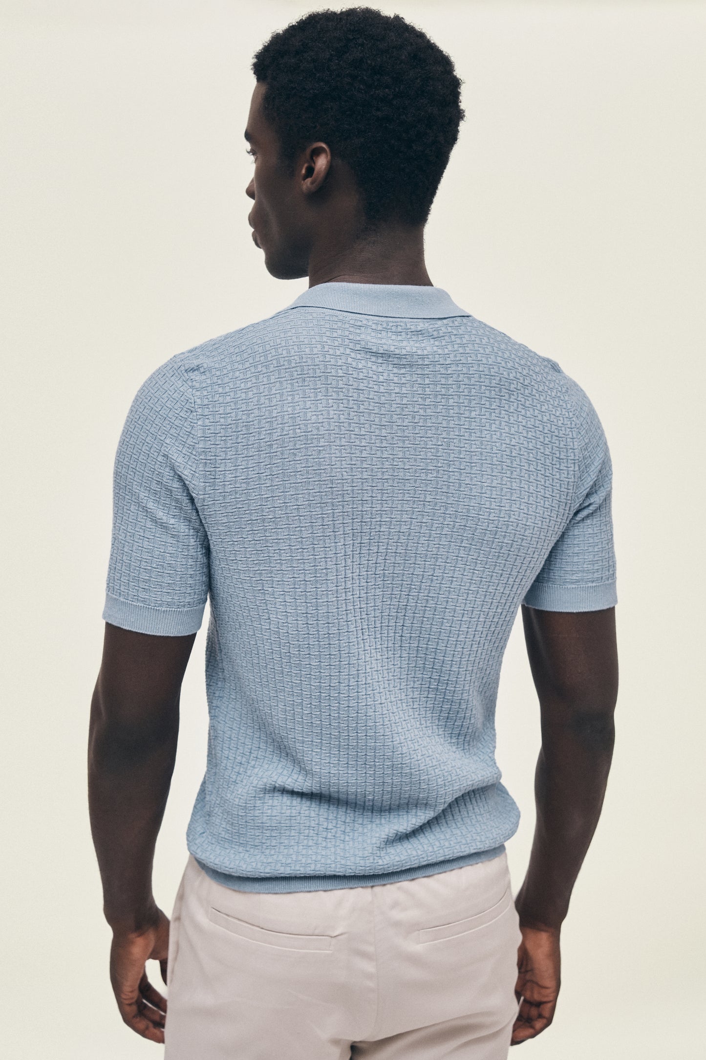 Light blue lightweight knitted polo