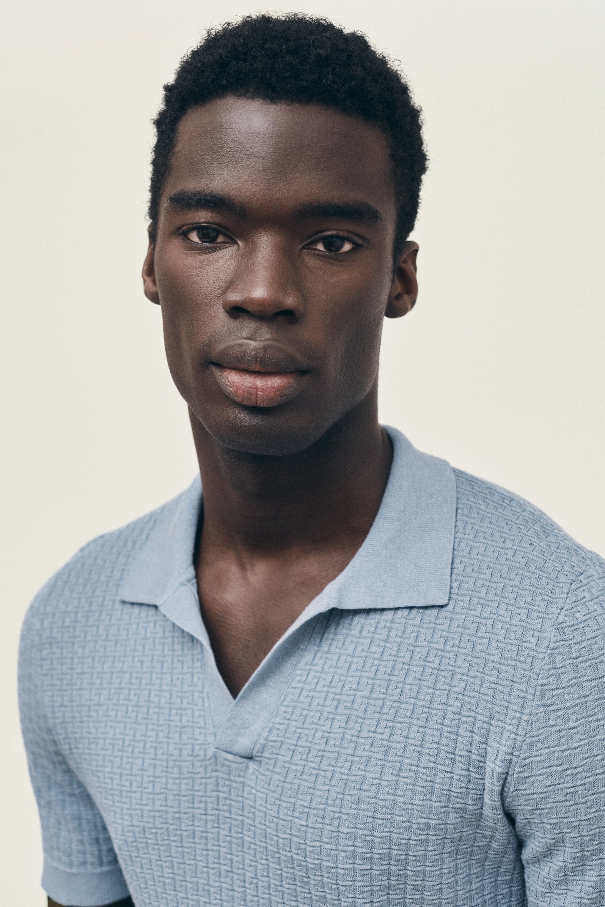 Light blue lightweight knitted polo