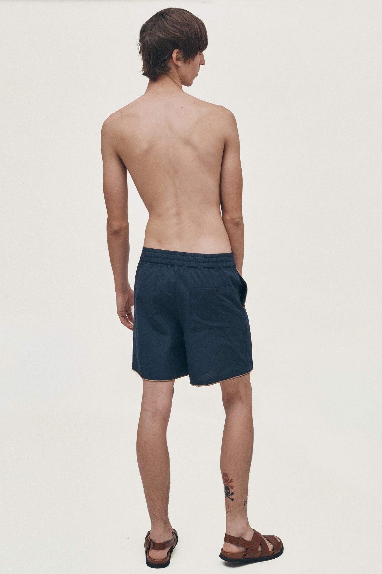 Navy hand-embroidered shorts