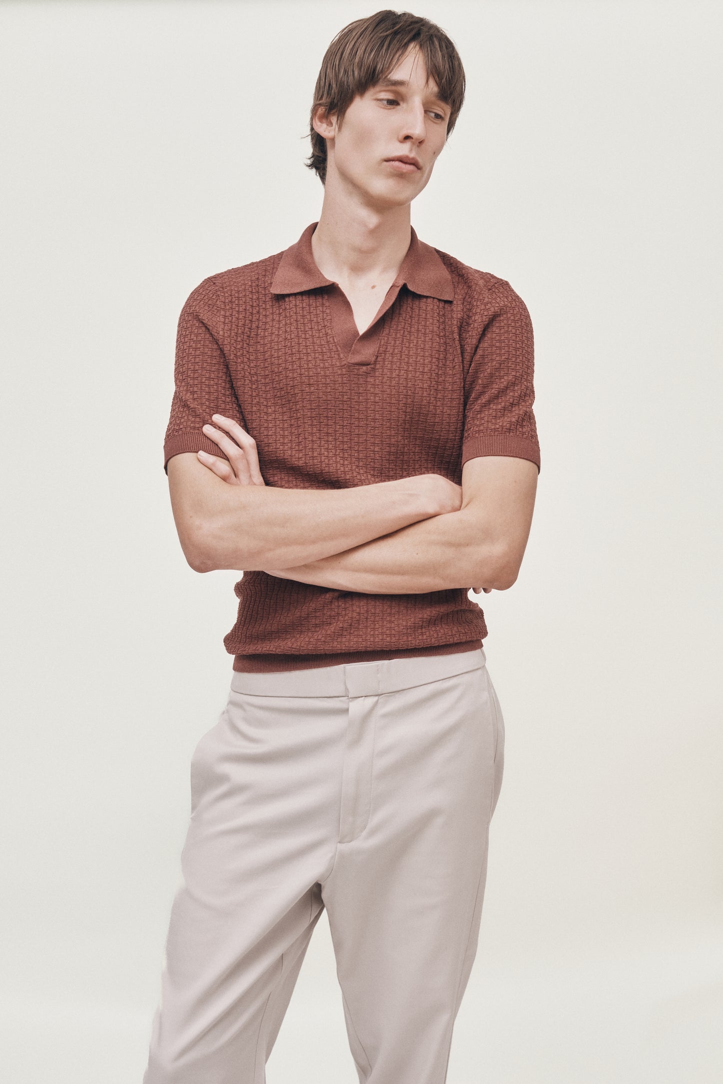 Muted burgundy lightweight knitted polo