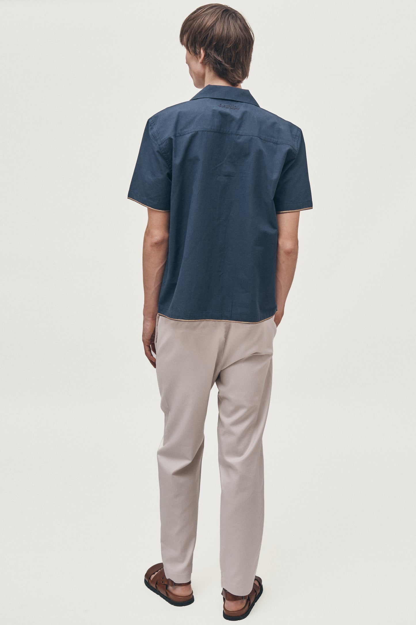 Navy hand-embroidered shirt