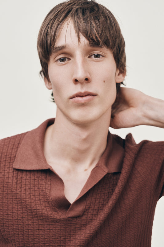 Muted burgundy lightweight knitted polo