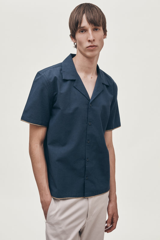 Navy hand-embroidered shirt