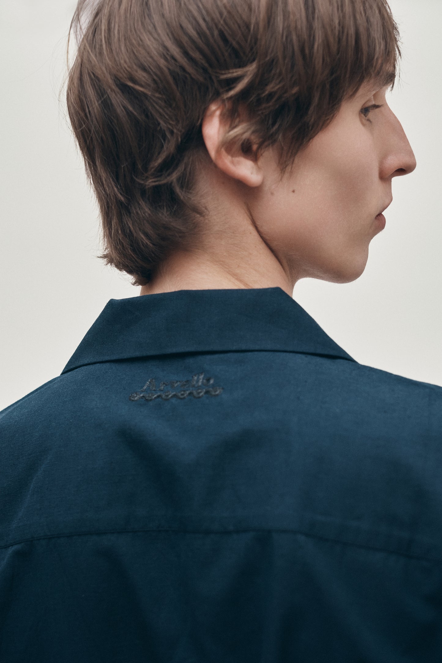 Navy hand-embroidered shirt