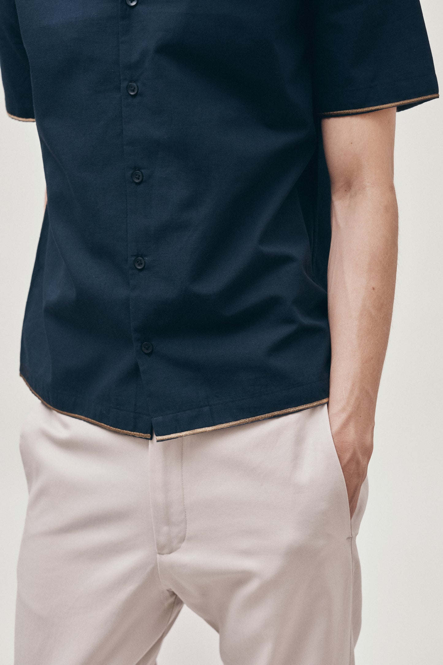 Navy hand-embroidered shirt