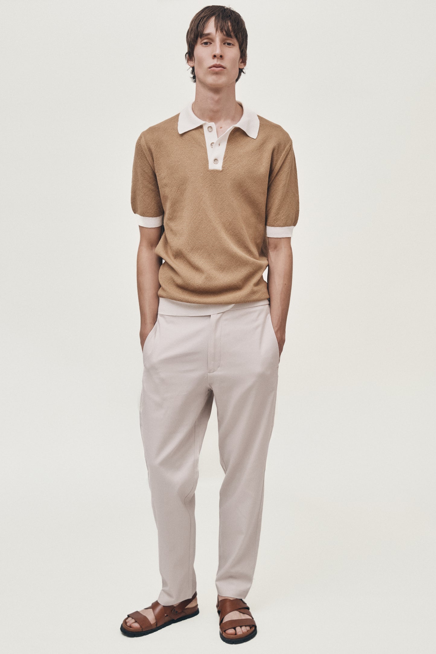 Contrast caramel knitted polo