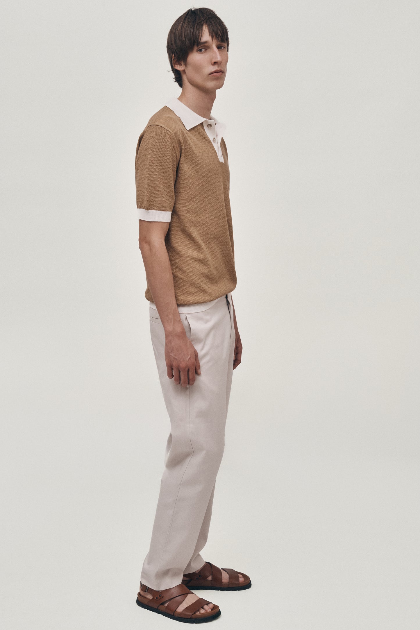 Contrast caramel knitted polo