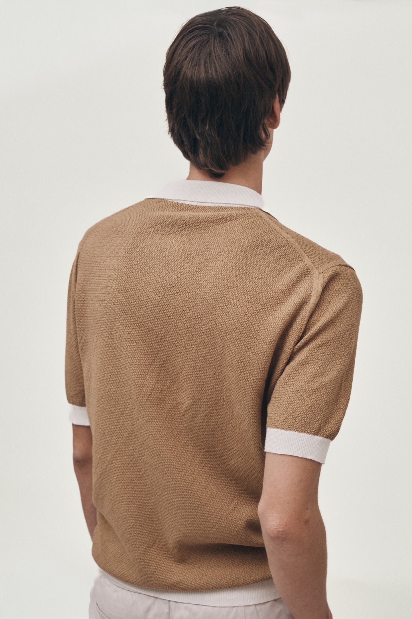 Contrast caramel knitted polo