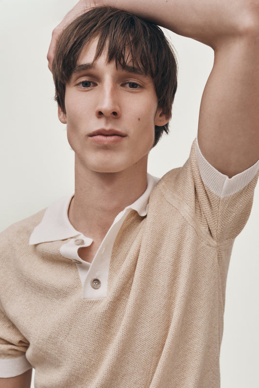 Contrast buttery yellow knitted polo
