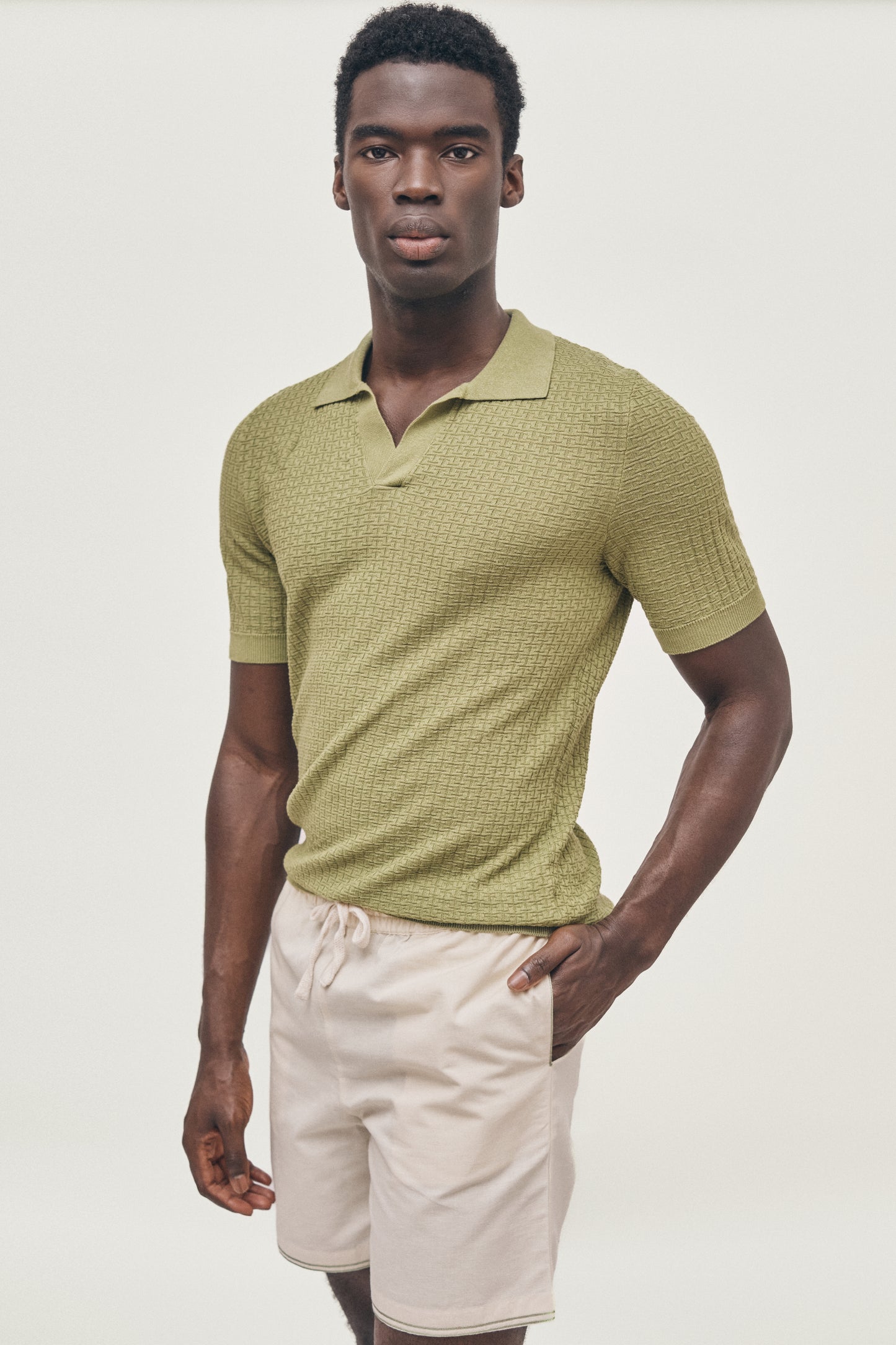 Matcha green lightweight knitted polo