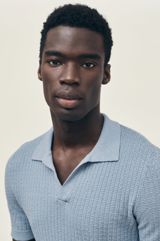 Light blue lightweight knitted polo