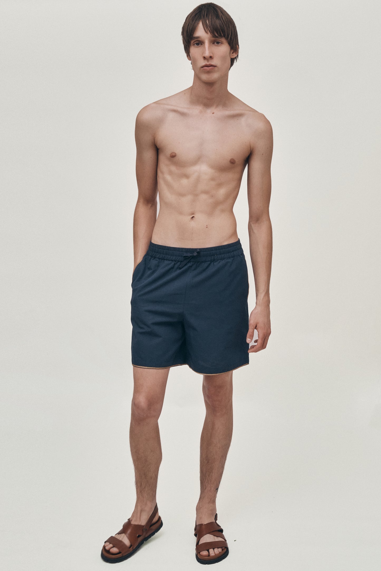 Navy hand-embroidered shorts