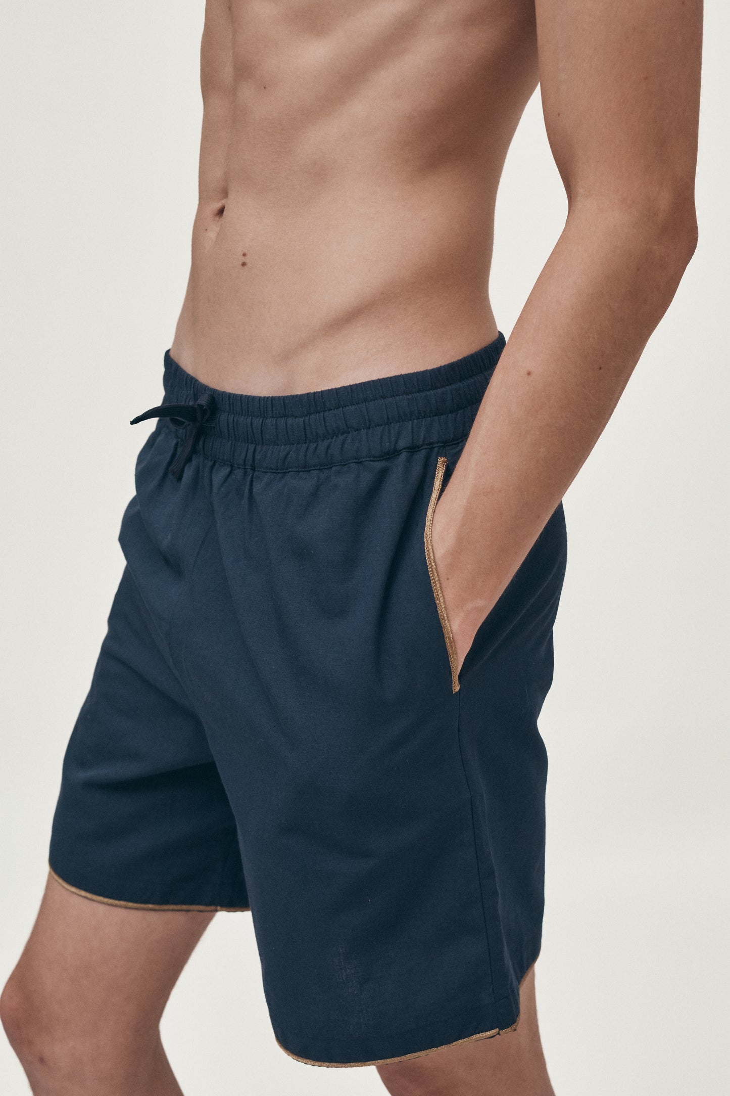 Navy hand-embroidered shorts