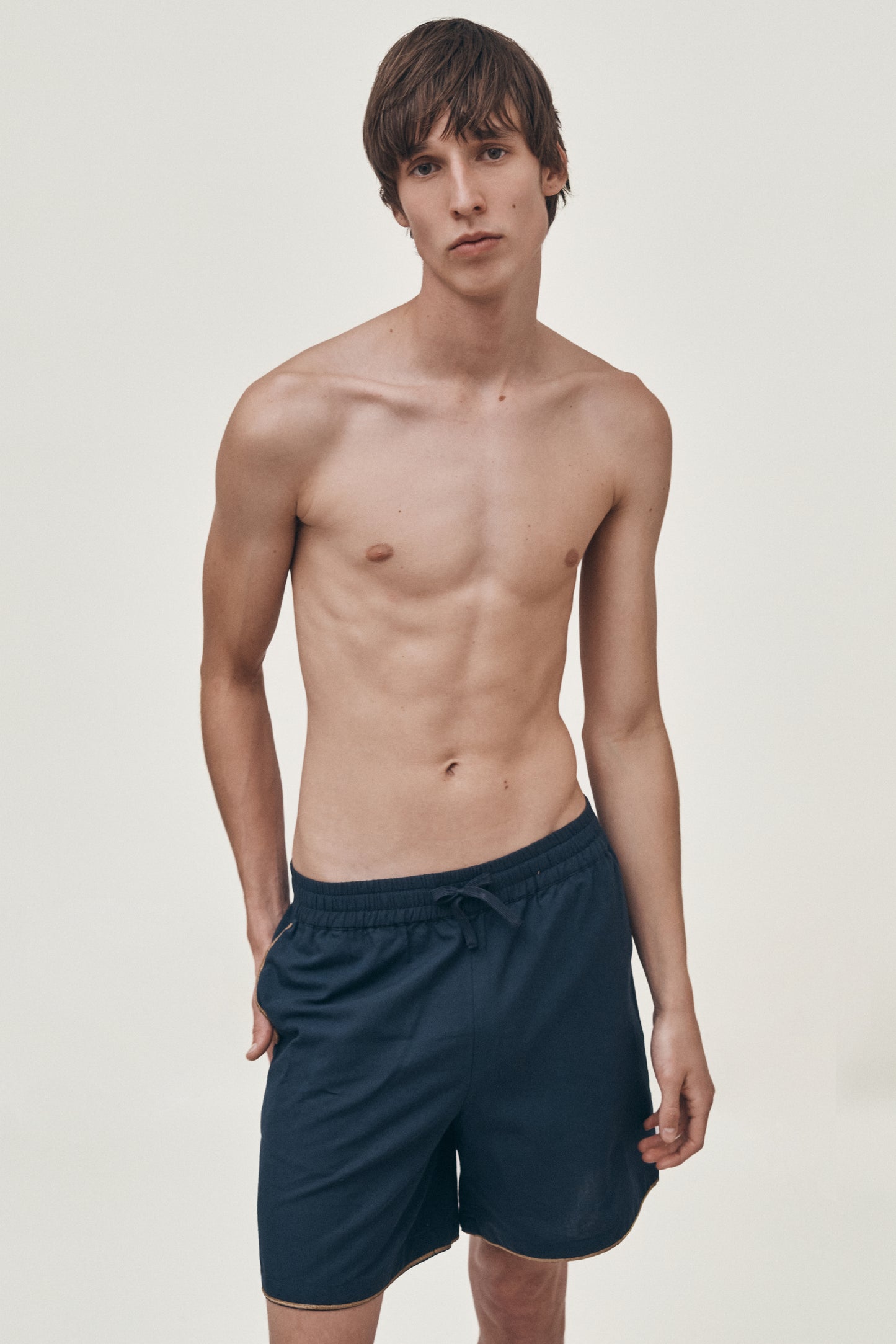 Navy hand-embroidered shorts