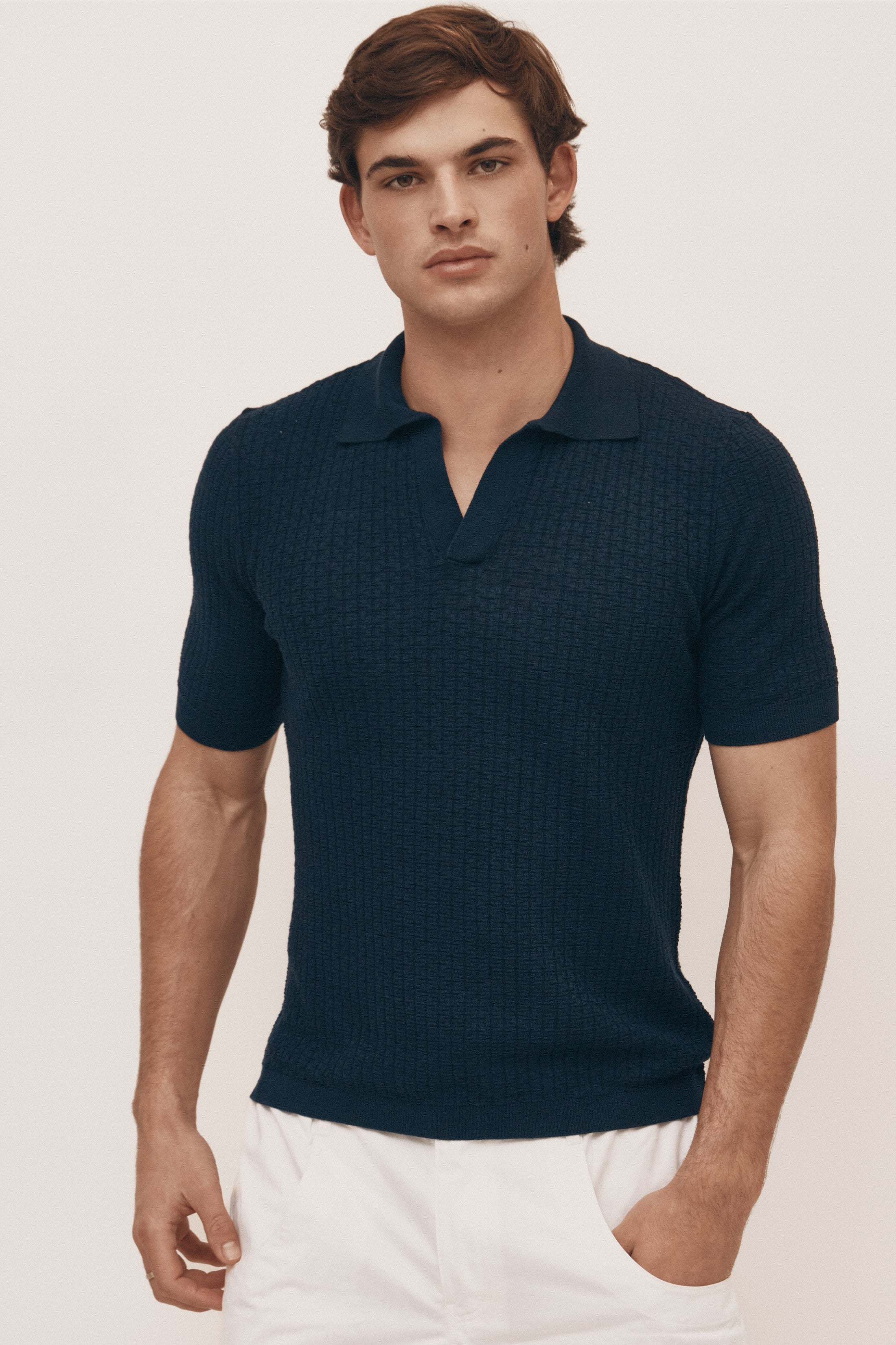 Navy lightweight knitted polo