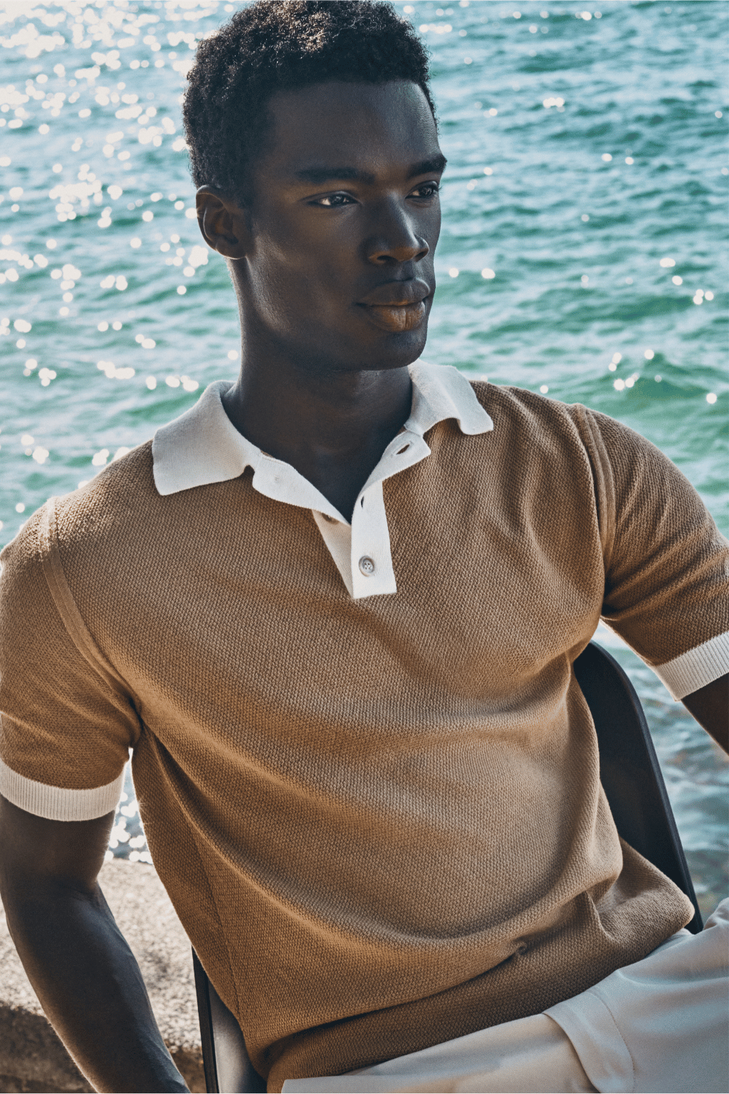 Contrast Caramel Knitted Polo